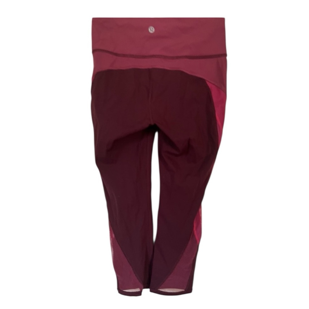 Lululemon Wunder Under Cropped Leggings Sz 6 Mesh sides burgandy